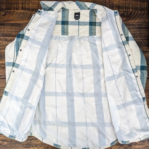 Vans Hal Green Cream Oversized Plaid Shacket Shirt Jacket Women's Small - Picture 3 of 10